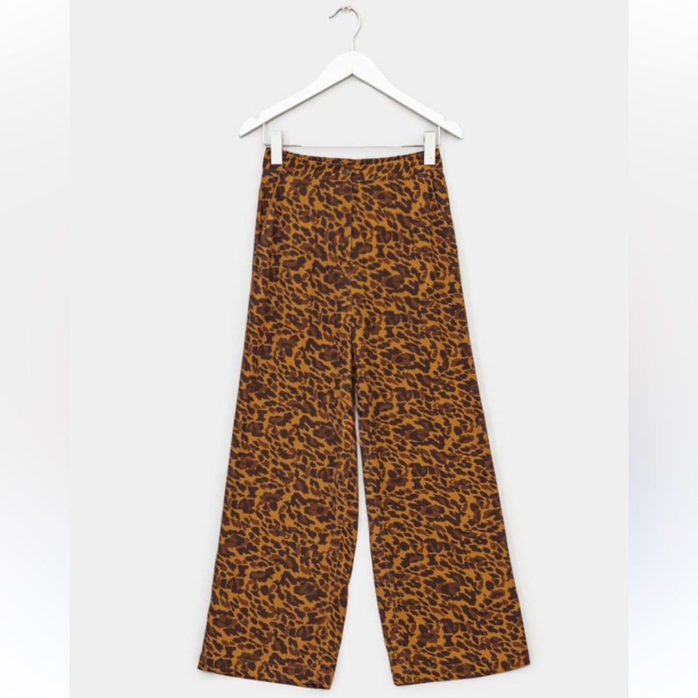 FRNCH Paris Leo Pelly Pants Animal Print wide-leg patch pocket Choco Brown Small